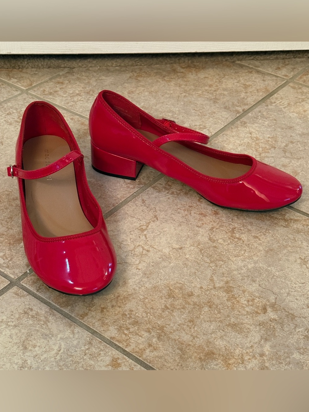 Madden Girl Red Patent Mary Jane Low Block Heel
